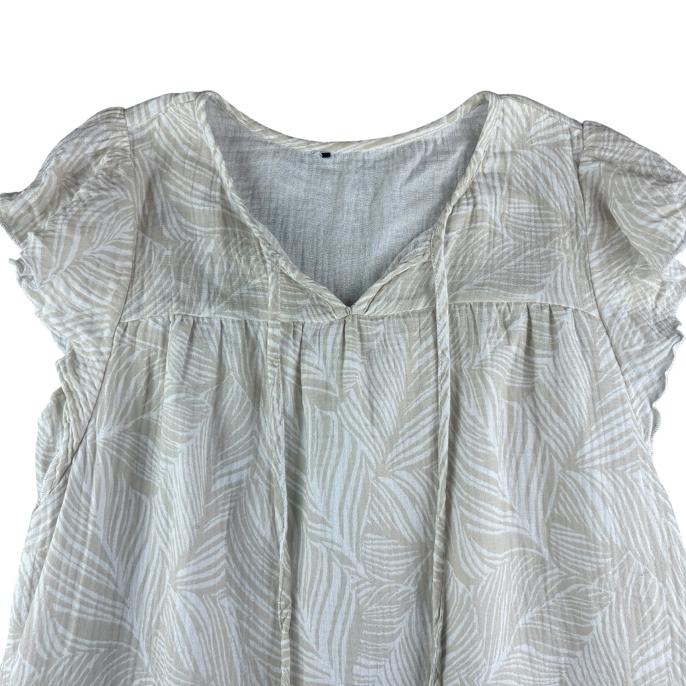 Tropical Babydoll Dress Taupe White Ruffle Size Medium - Picture 3 of 9